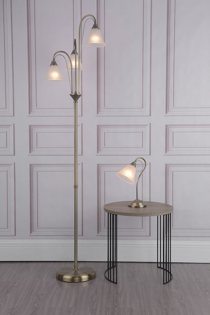 Boston 3 Light Floor Lamp Antique Brass Opaque Glass<br>Antique Brass