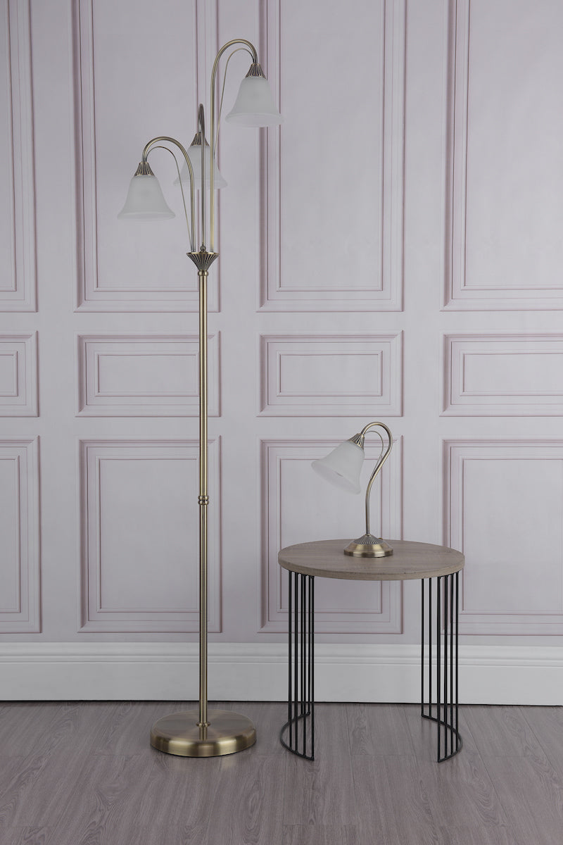 Boston 3 Light Floor Lamp Antique Brass Opaque Glass<br>Antique Brass