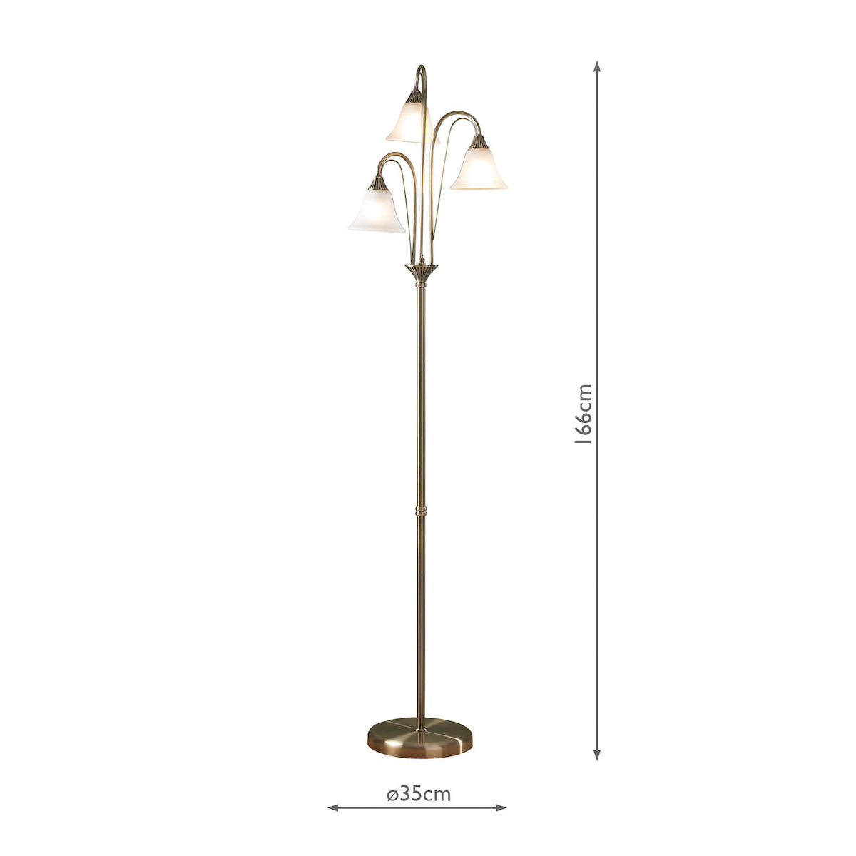 Boston 3 Light Floor Lamp Antique Brass Opaque Glass<br>Antique Brass