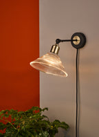 Boyd Single Wall Light Antique Brass & Matt Black With Ribbed Glass Shade - Plug In<br>Antique Brass