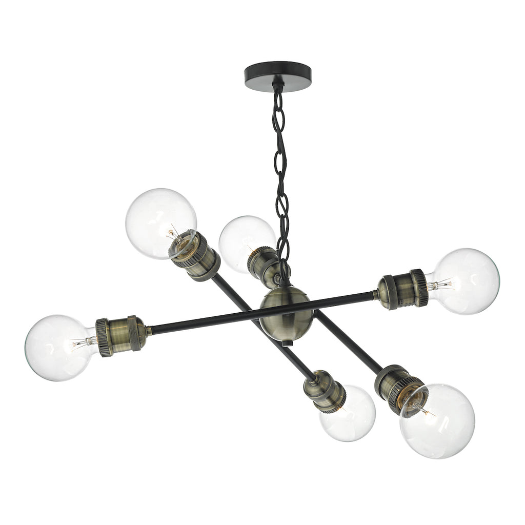 Brigade 6 Light Pendant Black & Antique Brass<br>Matt Black