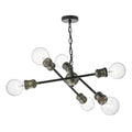 Brigade 6 Light Pendant Black & Antique Brass<br>Matt Black