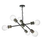Brigade 6 Light Pendant Black & Antique Brass<br>Matt Black