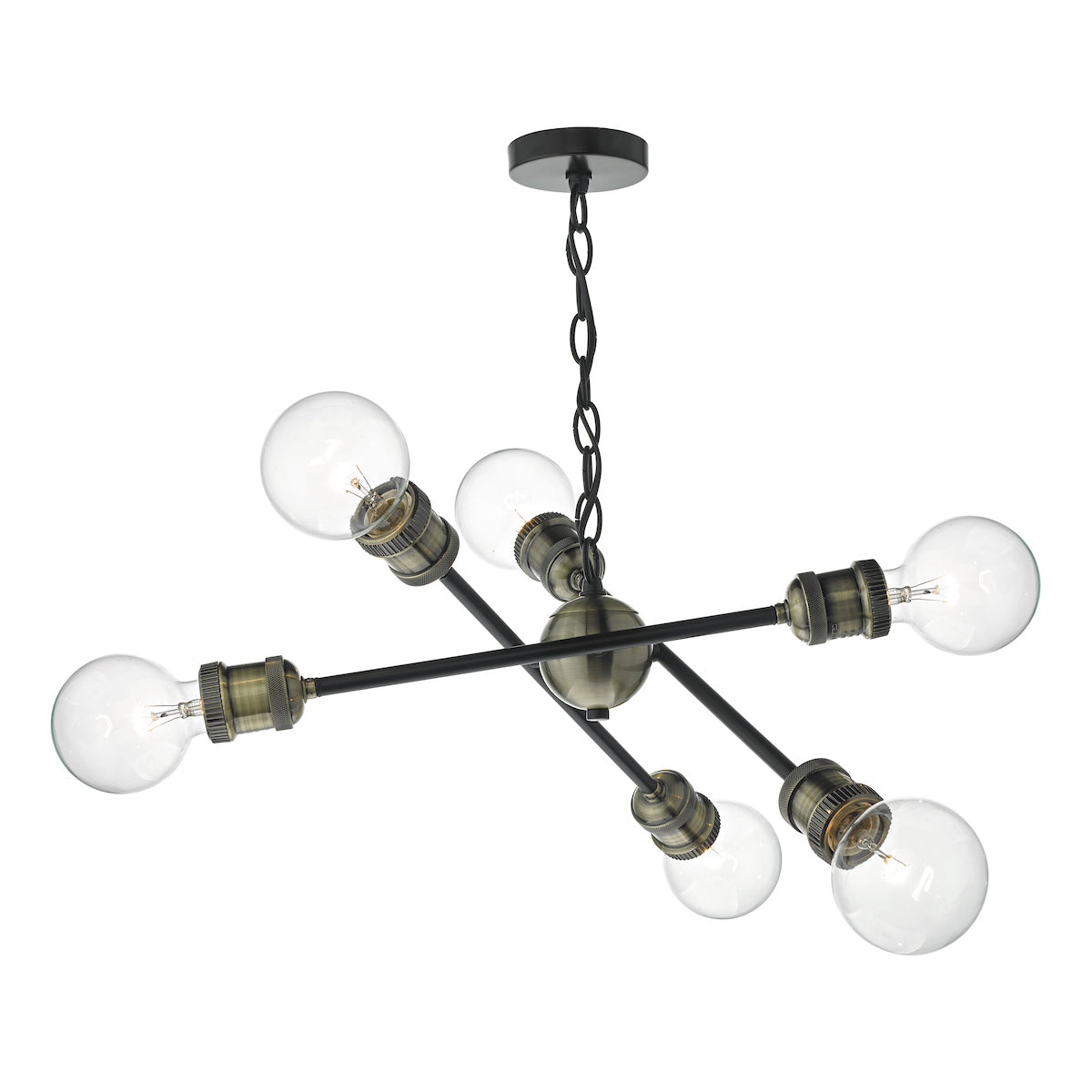 Brigade 6 Light Pendant Black & Antique Brass<br>Matt Black