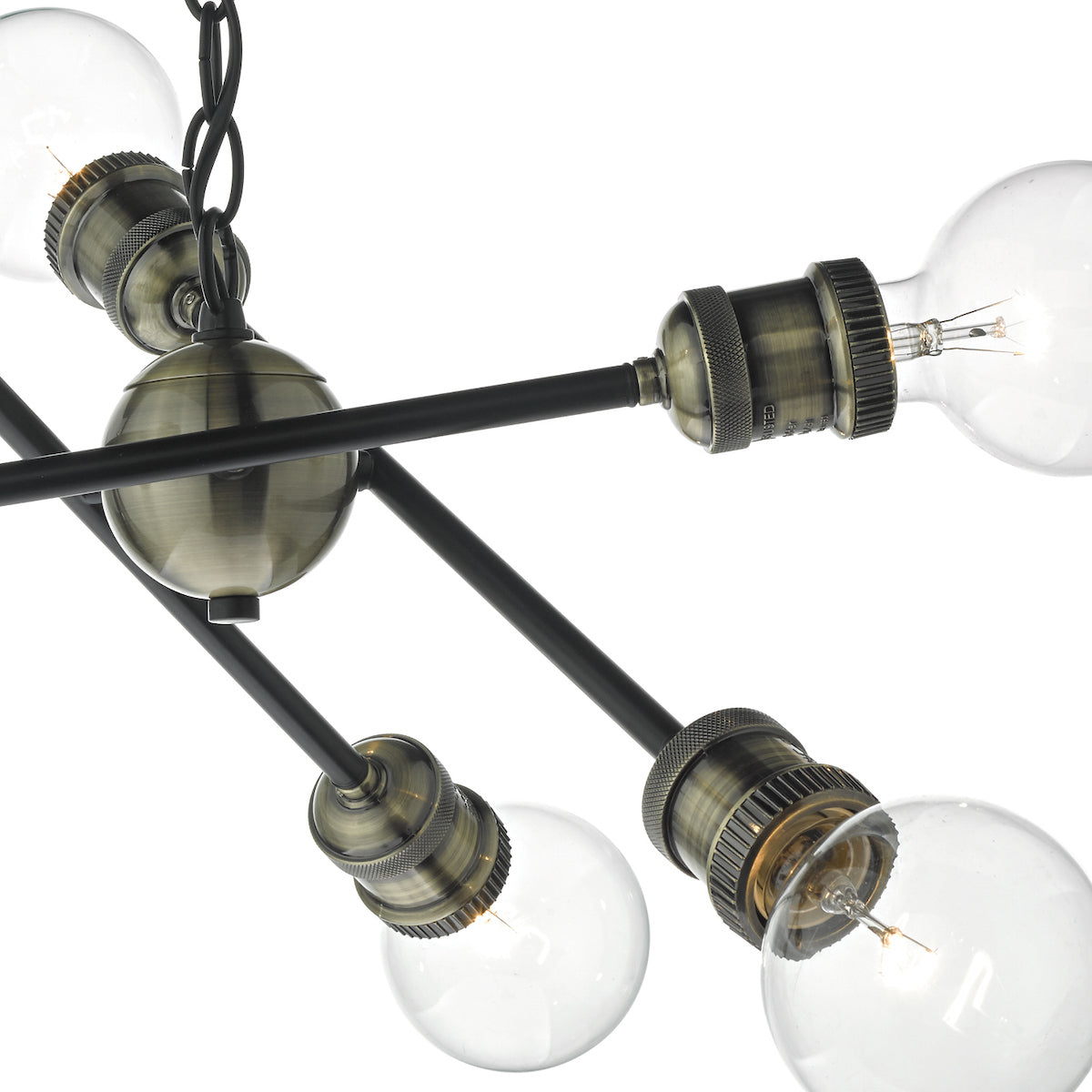 Brigade 6 Light Pendant Black & Antique Brass<br>Matt Black