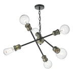 Brigade 6 Light Pendant Black & Antique Brass<br>Matt Black