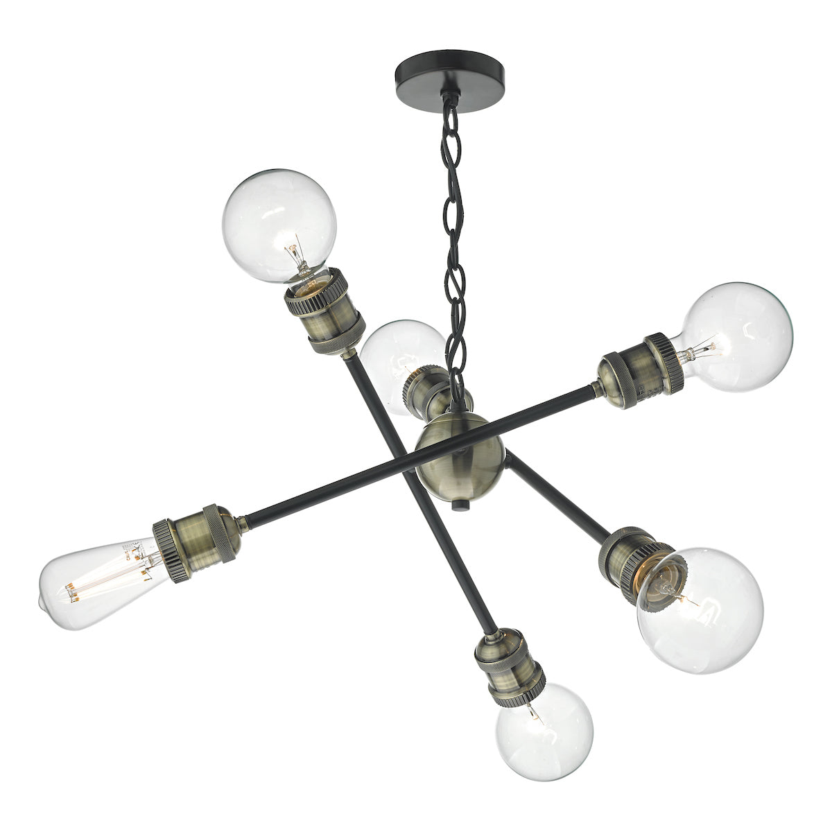 Brigade 6 Light Pendant Black & Antique Brass<br>Matt Black