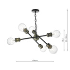 Brigade 6 Light Pendant Black & Antique Brass<br>Matt Black