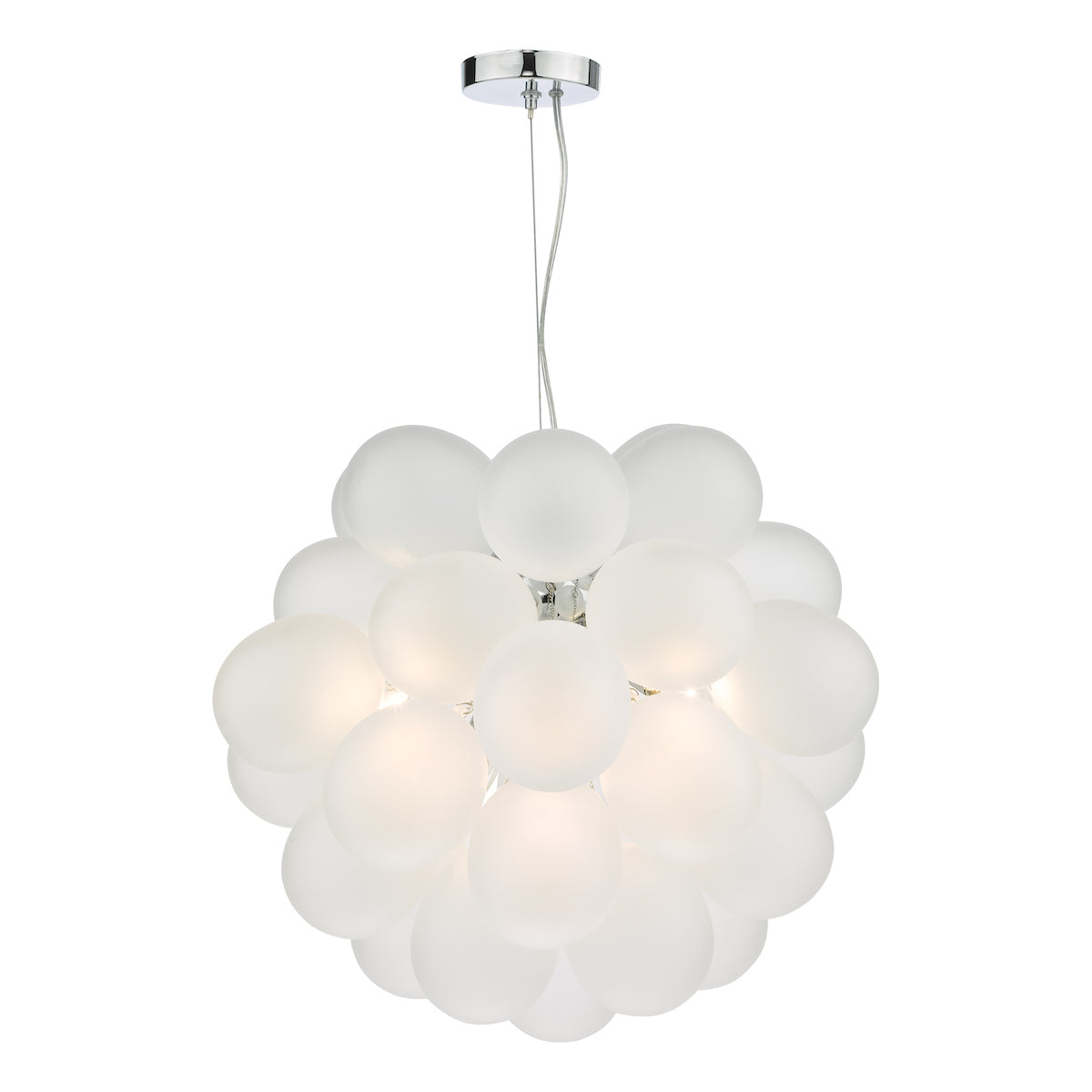 Bubbles 6 Light Pendant Polished Chrome Frosted Glass<br>White Frosted Glass