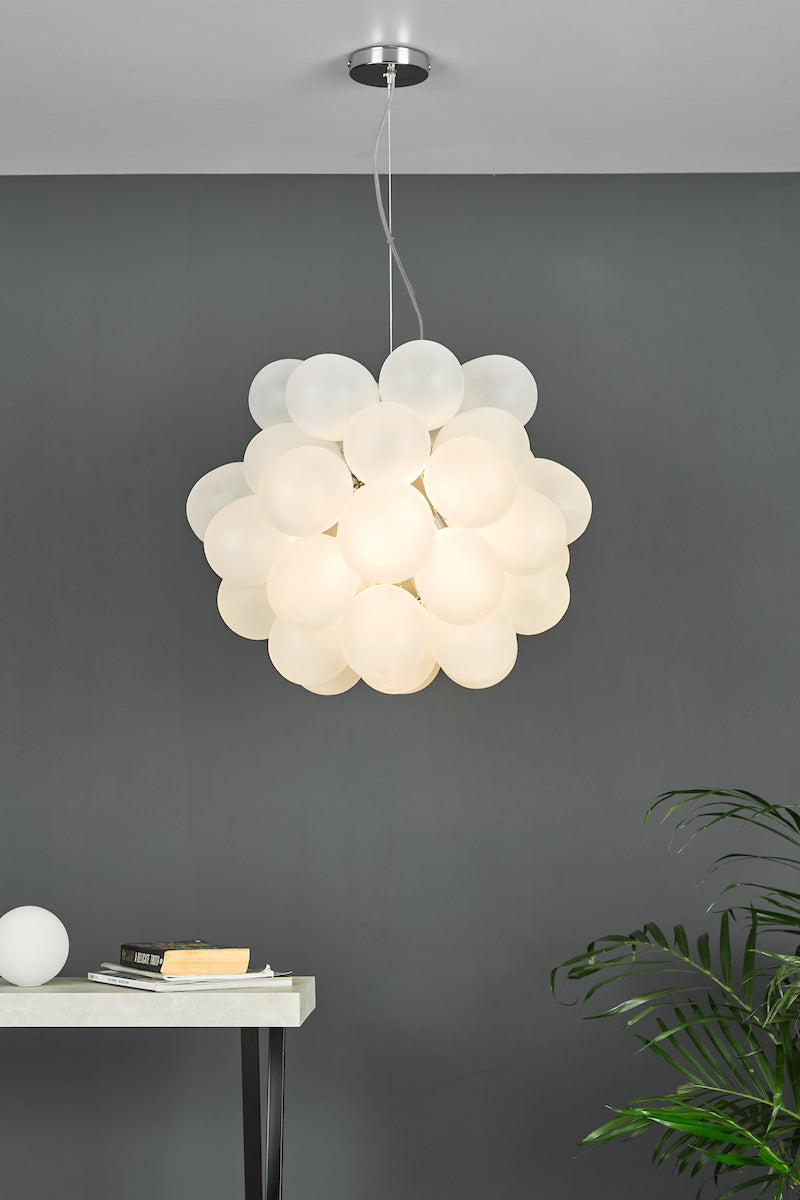Bubbles 6 Light Pendant Polished Chrome Frosted Glass<br>White Frosted Glass