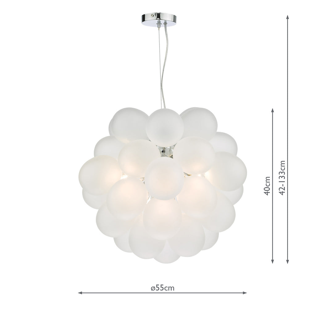 Bubbles 6 Light Pendant Polished Chrome Frosted Glass<br>White Frosted Glass