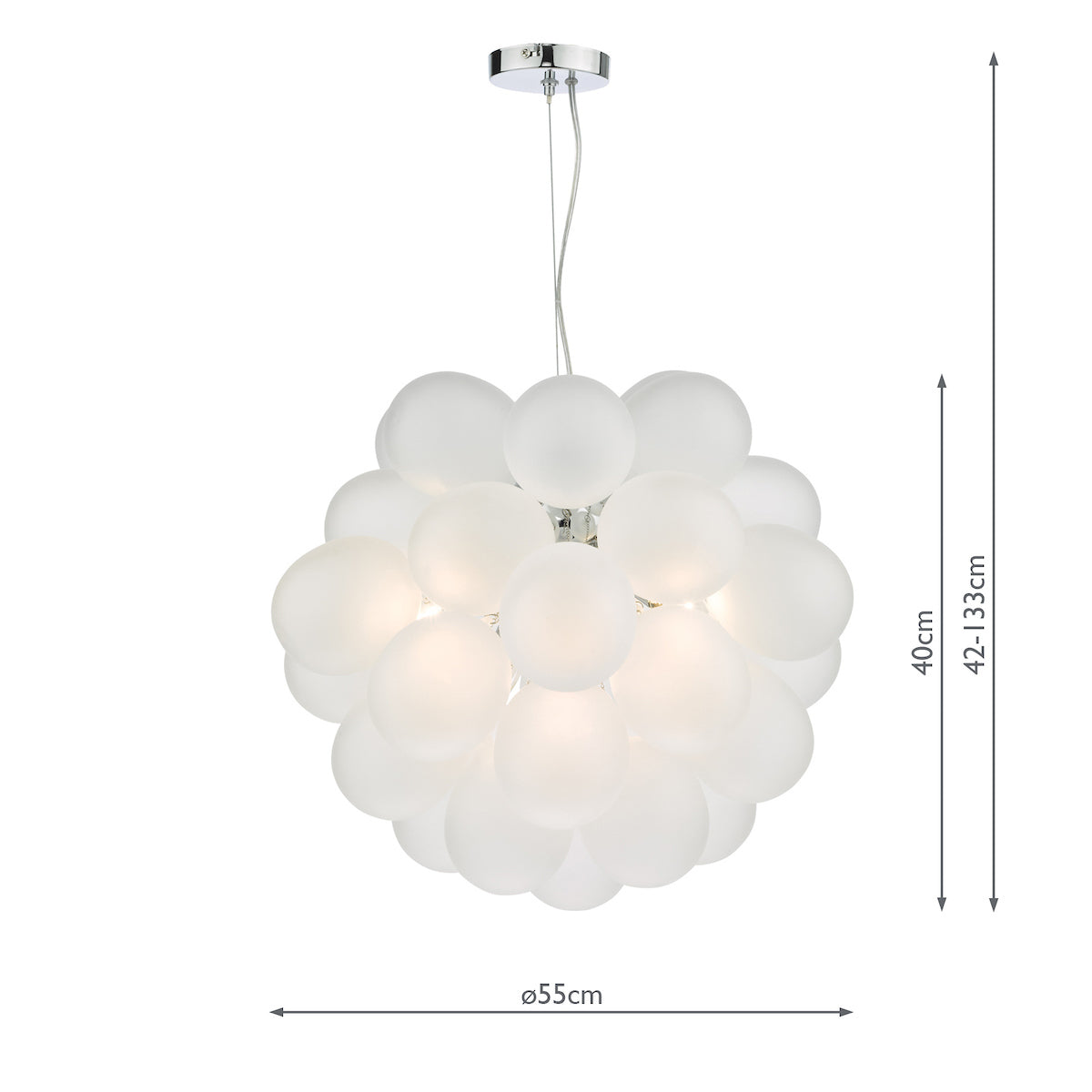 Bubbles 6 Light Pendant Polished Chrome Frosted Glass<br>White Frosted Glass