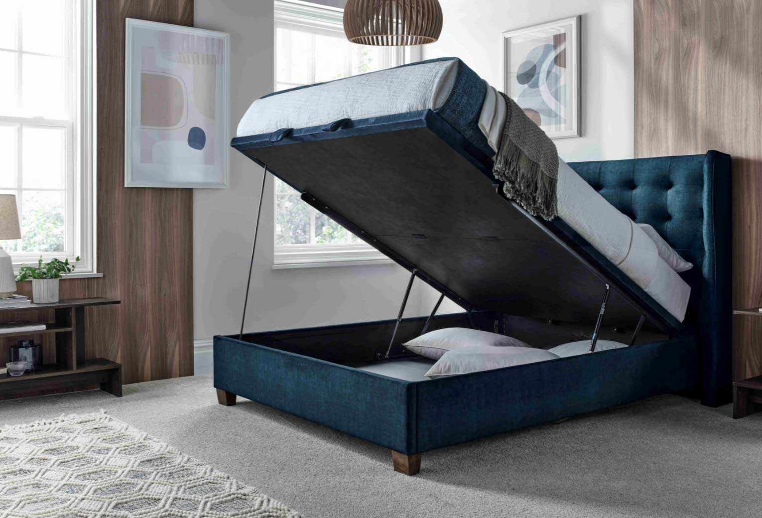 Brunel Ottoman in Deep Ocean Blue - Double 4'6