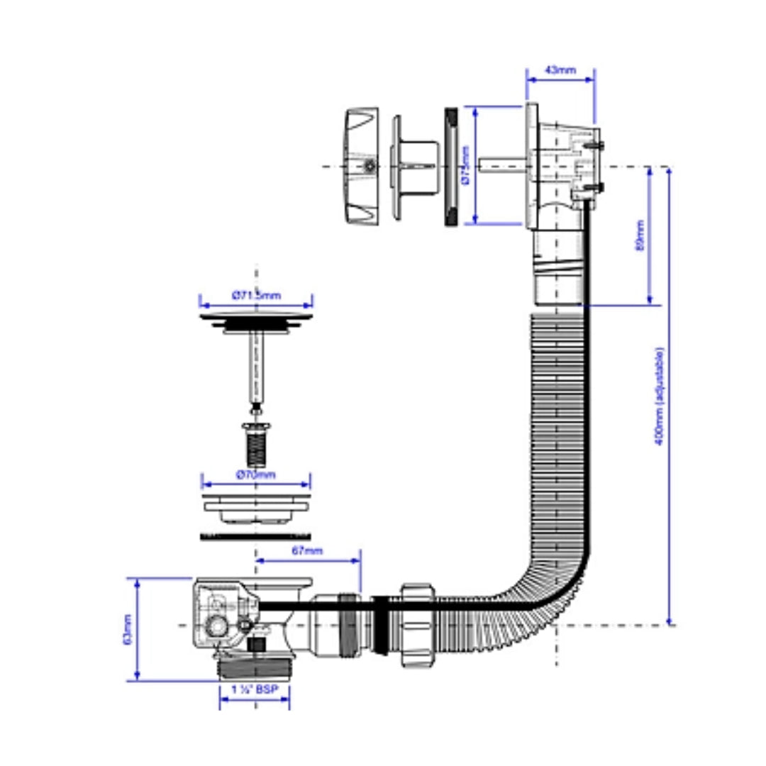 McAlpine Brass Pop-Up Bath Waste And Overflow With Plug