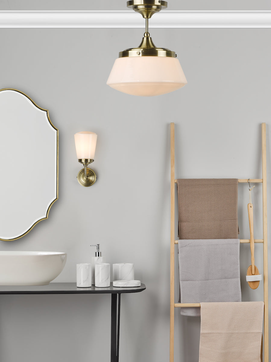 Caden Bathroom Semi Flush Antique Brass Opal Glass IP44<br>Antique Brass