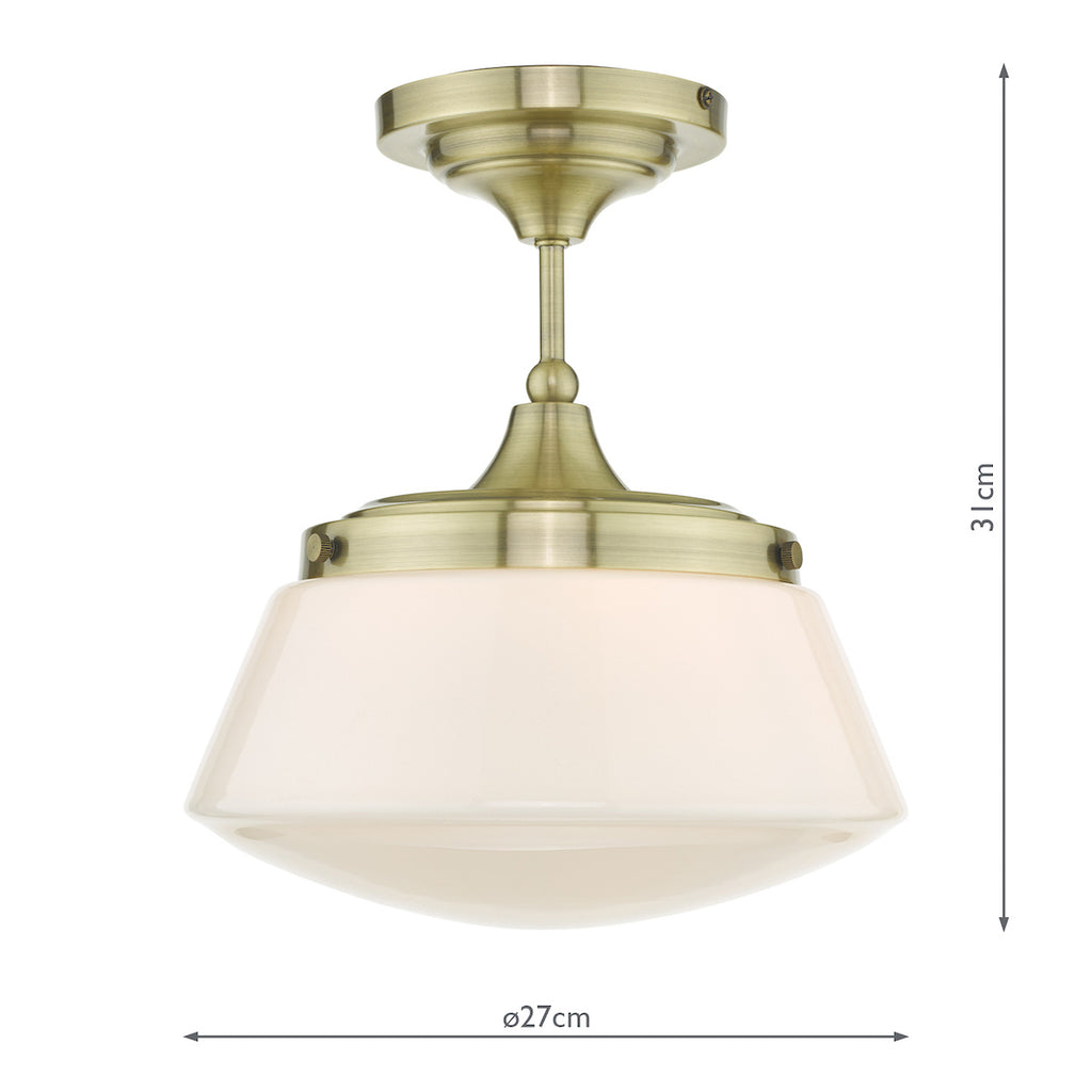 Caden Bathroom Semi Flush Antique Brass Opal Glass IP44<br>Antique Brass