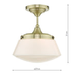 Caden Bathroom Semi Flush Antique Brass Opal Glass IP44<br>Antique Brass