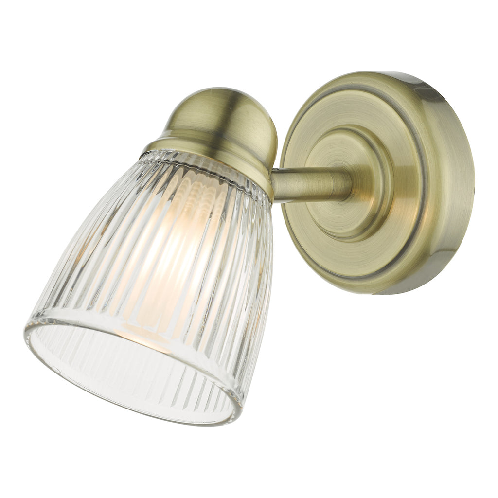 Cedric Bathroom Single Wall Spotlight Antique Brass Glass IP44<br>Antique Brass