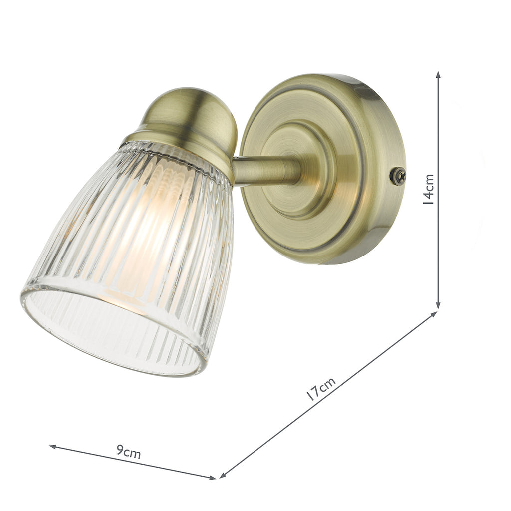 Cedric Bathroom Single Wall Spotlight Antique Brass Glass IP44<br>Antique Brass