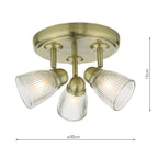 Cedric Bathroom 3 Light Spotlight Antique Brass Glass IP44<br>Antique Brass