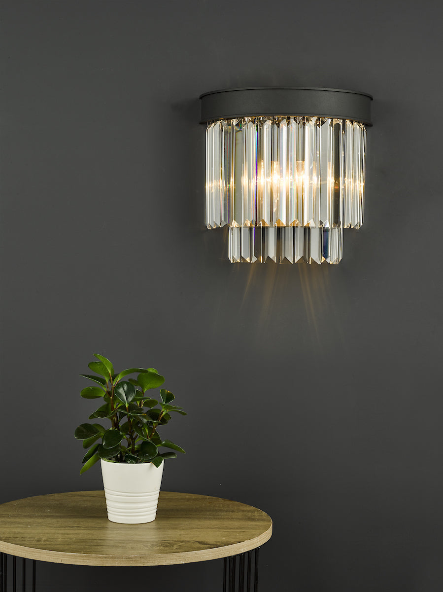 Celeus 2 Light Wall Light Anthracite & Crystal<br>Matt Black