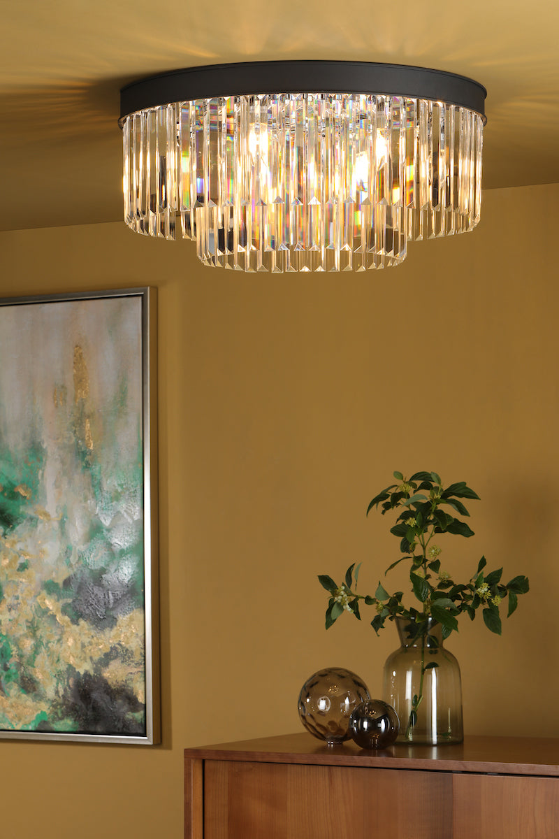 Celeus 6 Light Flush Matt Anthracite & Crystal<br>Matt Black