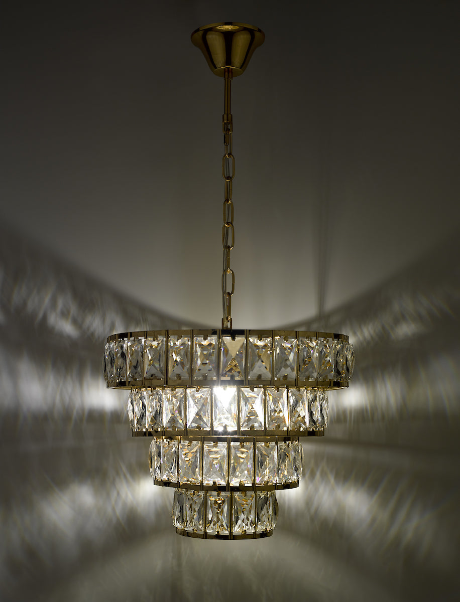 Cerys 1 Light 4 Tier Pendant Crystal & Gold<br>Polished Gold