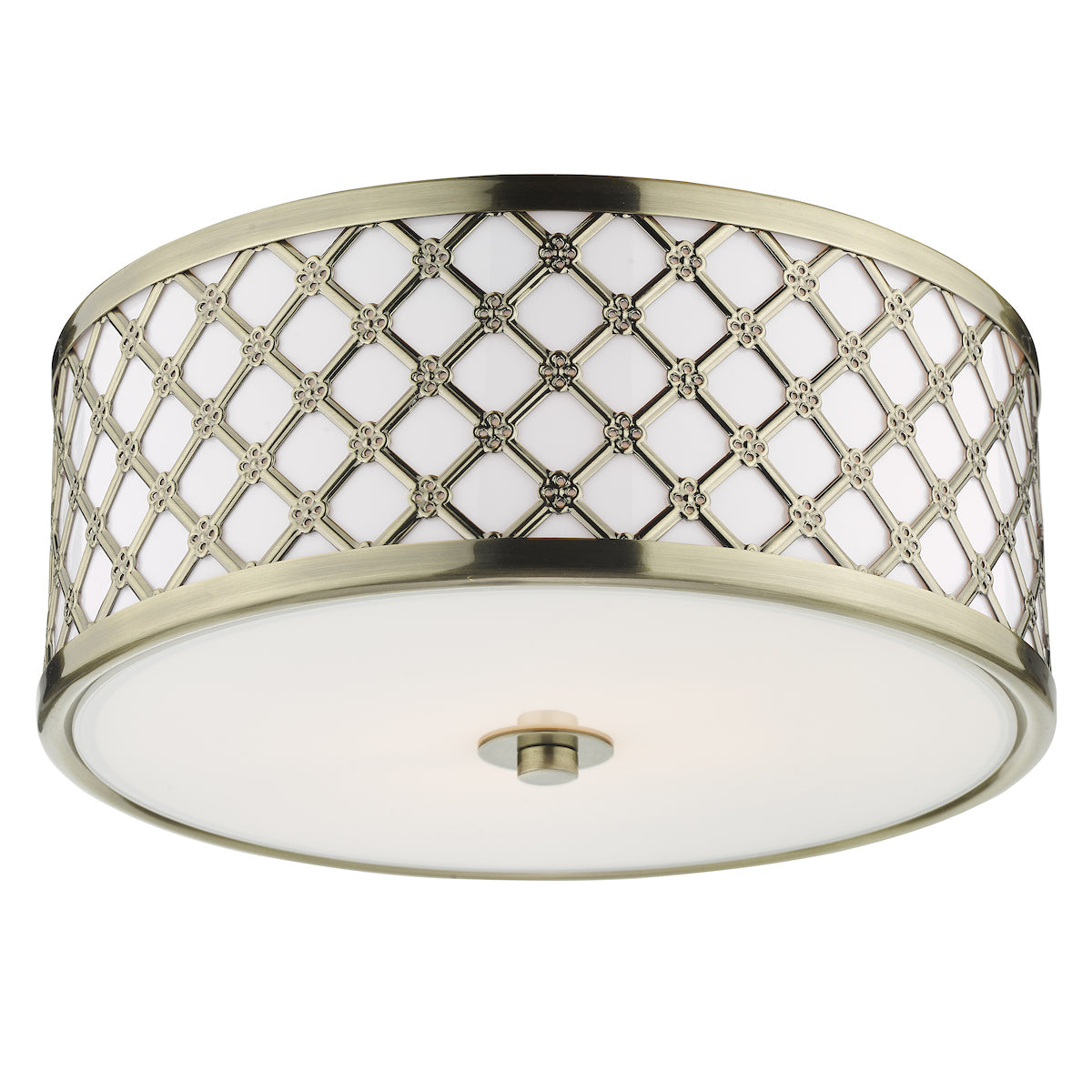 Civic Small 2 Light Flush Antique Brass Frosted Glass<br>Antique Brass
