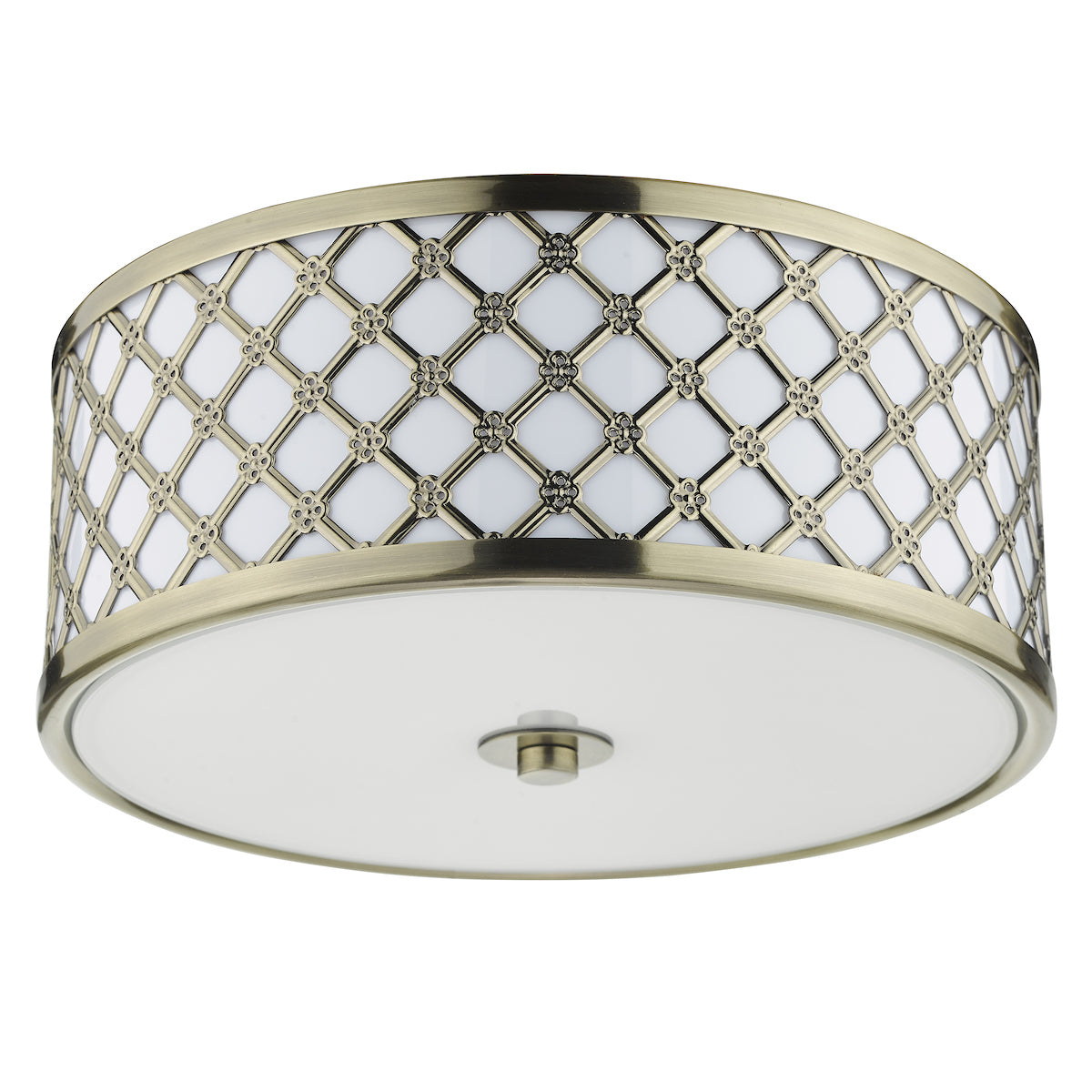 Civic Small 2 Light Flush Antique Brass Frosted Glass<br>Antique Brass