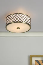 Civic Small 2 Light Flush Antique Brass Frosted Glass<br>Antique Brass