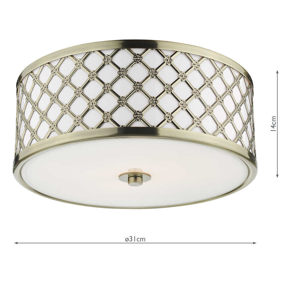 Civic Small 2 Light Flush Antique Brass Frosted Glass<br>Antique Brass