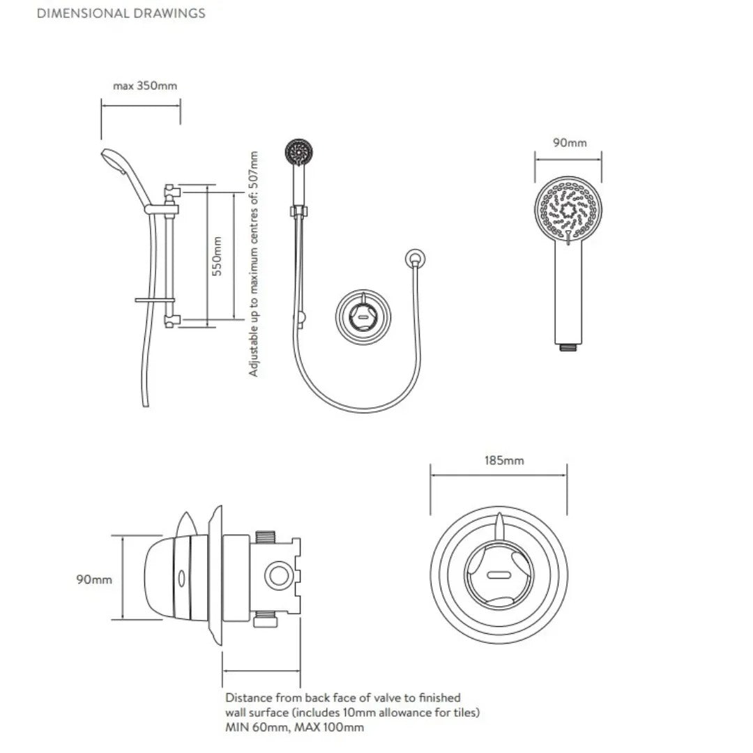 Aqualisa Colt Concealed Shower Mixer With Adjustable Head - Chrome
