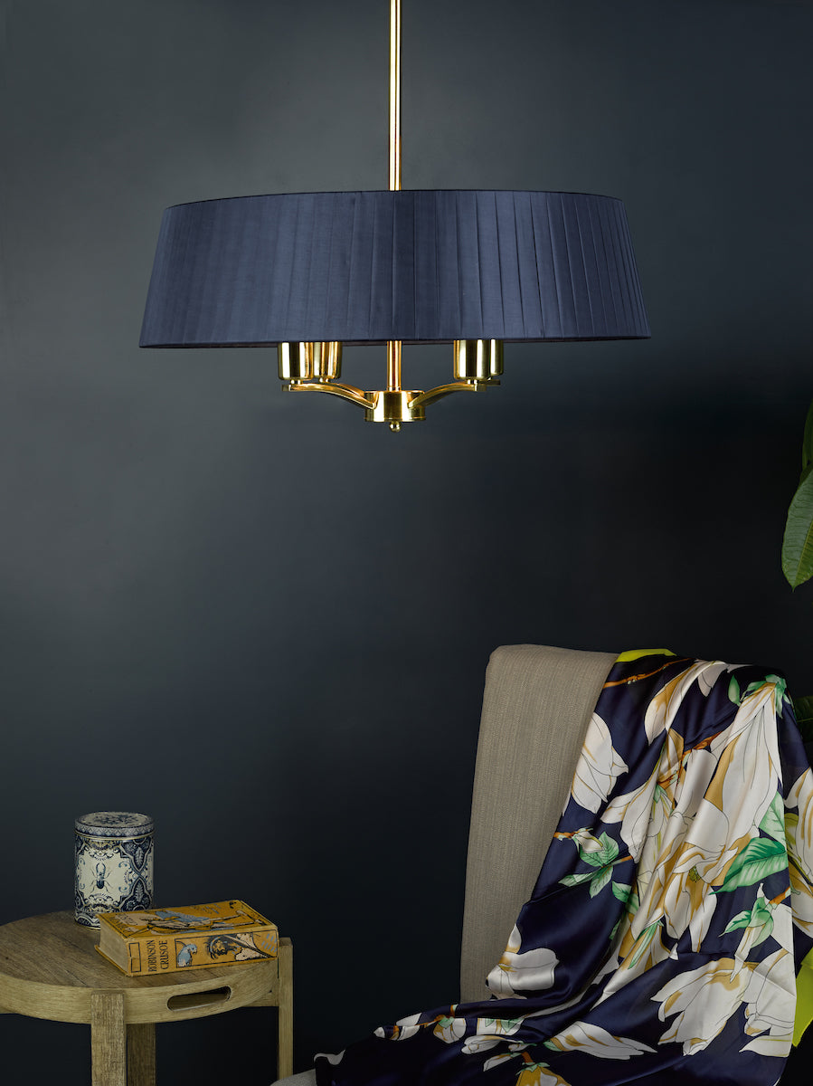 Cristin 4 Light Pendant Satin Brass With Navy Shade<br>Satin Brass