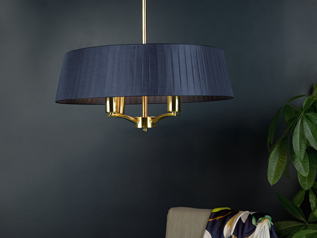 Cristin 4 Light Pendant Satin Brass With Navy Shade<br>Satin Brass