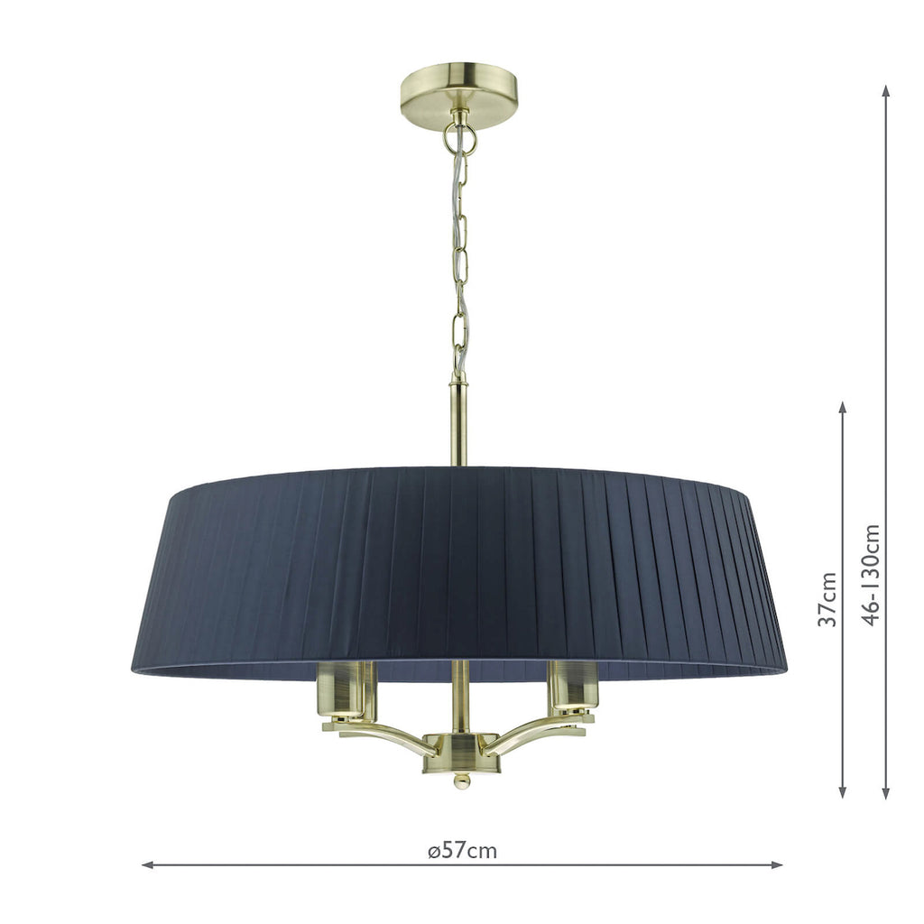 Cristin 4 Light Pendant Satin Brass With Navy Shade<br>Satin Brass