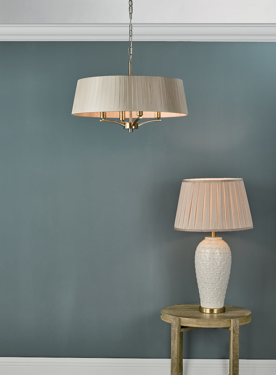 Cristin 4 Light Pendant Antique Brass With Taupe Shade<br>Antique Brass