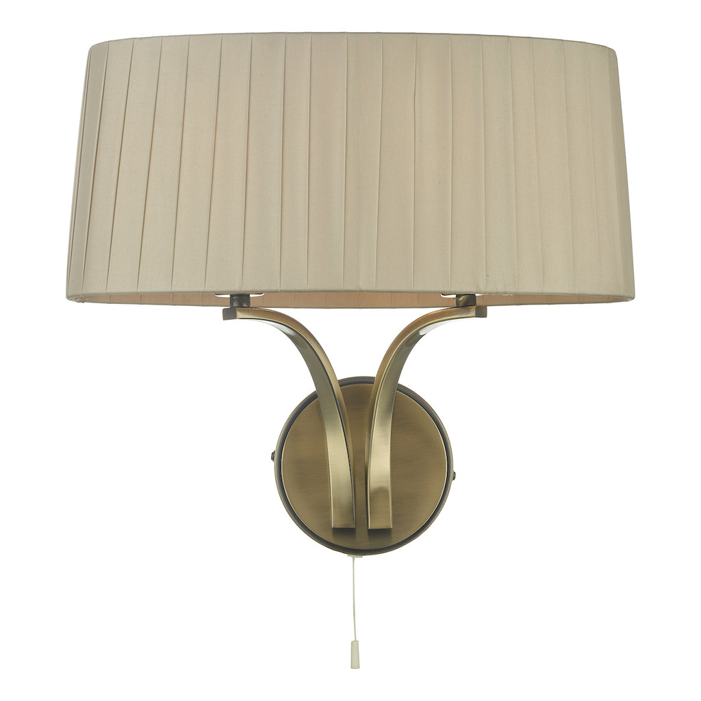 Cristin 2 Light Wall Light Antique Brass With Taupe Shade <br>Antique Brass
