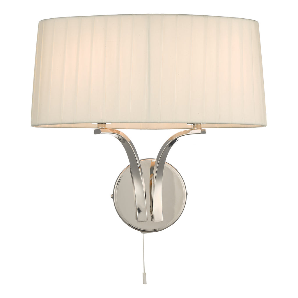 Cristin 2 Light Wall Light Polished Nickel With Ivory Shade <br>Polished Nickel