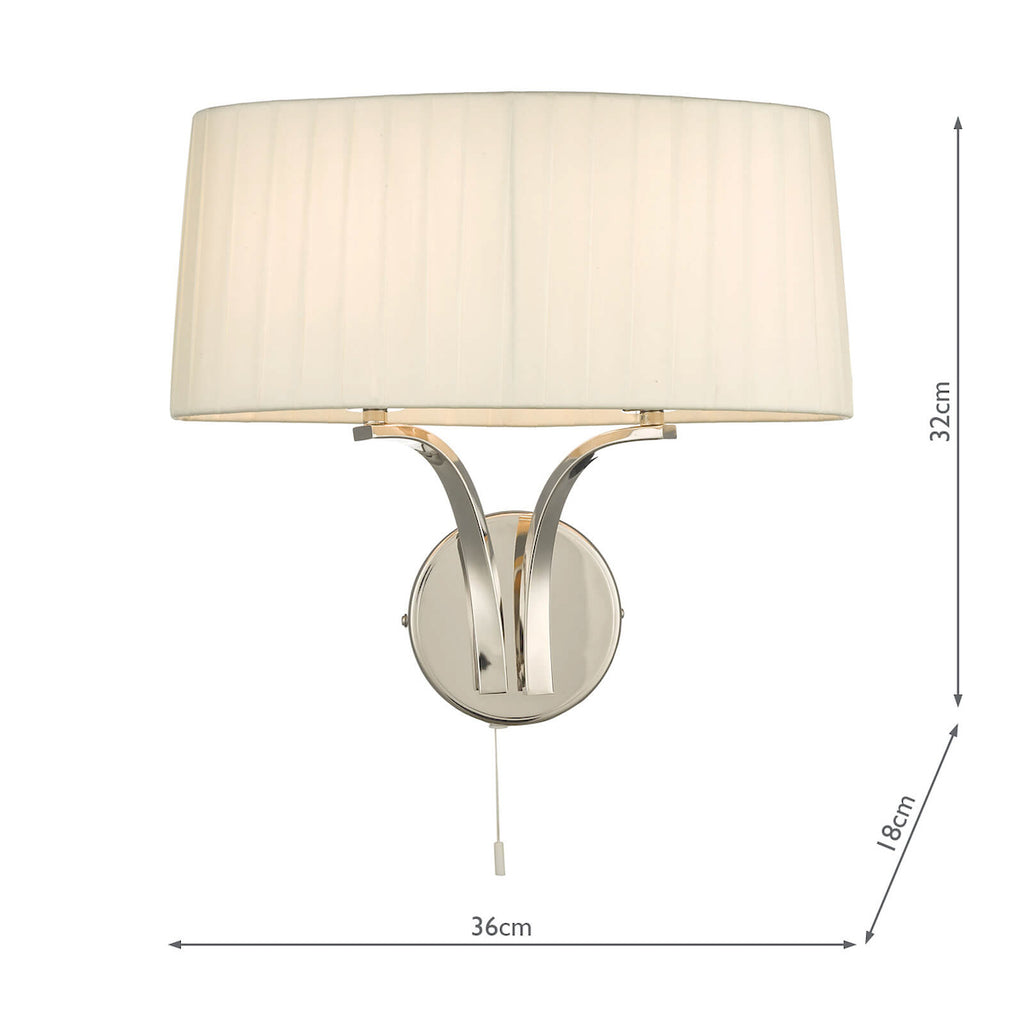 Cristin 2 Light Wall Light Polished Nickel With Ivory Shade <br>Polished Nickel