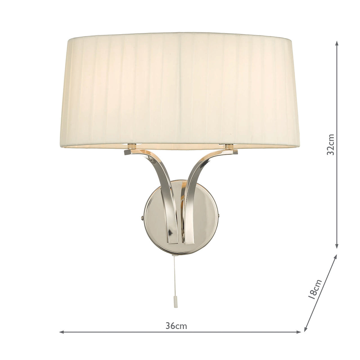 Cristin 2 Light Wall Light Polished Nickel With Ivory Shade <br>Polished Nickel
