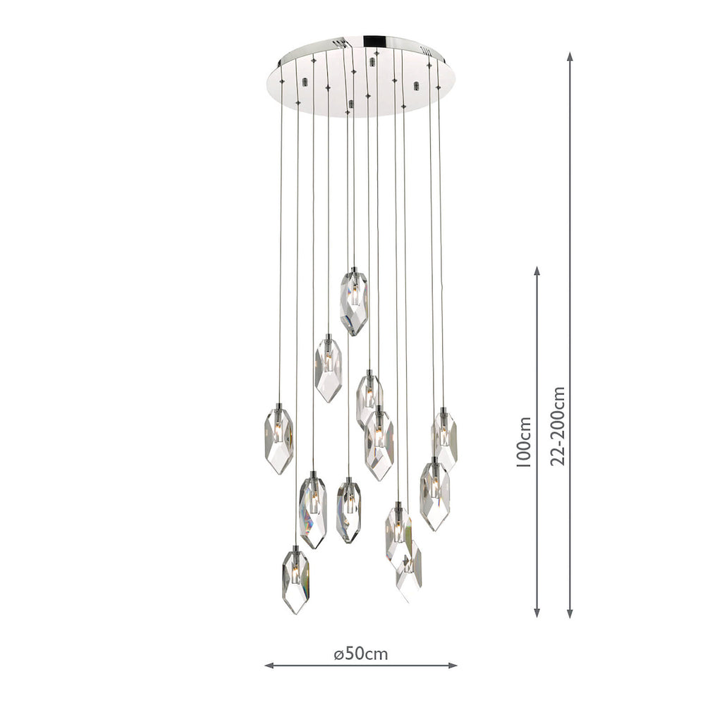 Crystal 12 Light Cluster Pendant Polished Chrome & Crystal<br>Crystal