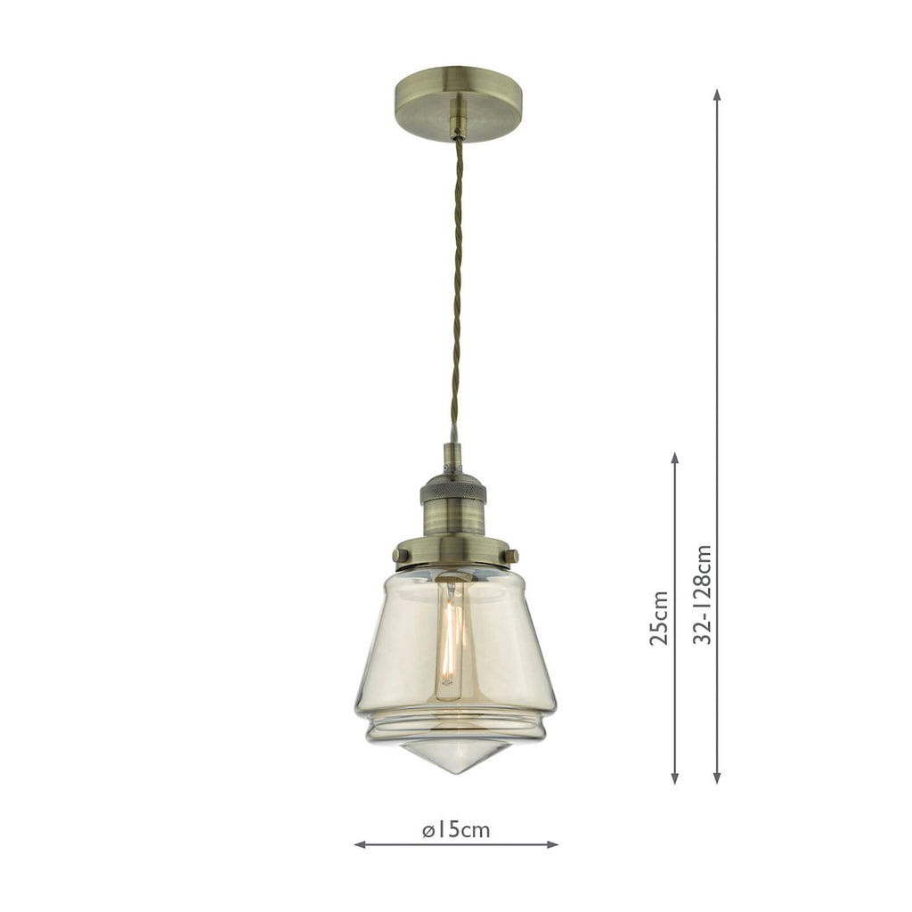 Curtis Pendant Antique Brass & Champagne Glass<br>Antique Brass