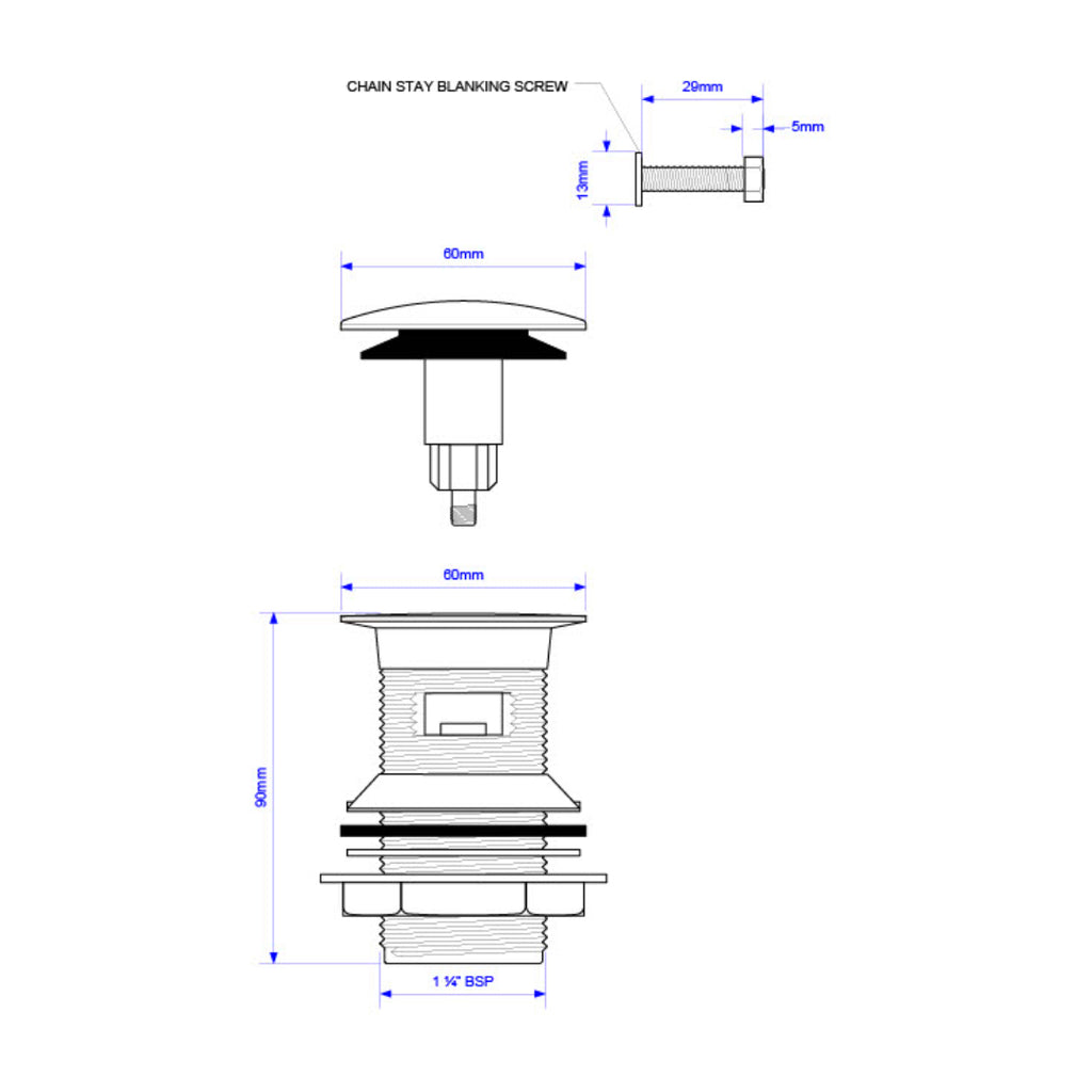 McAlpine Slotted Brass Clicker Basin Plug - Chrome