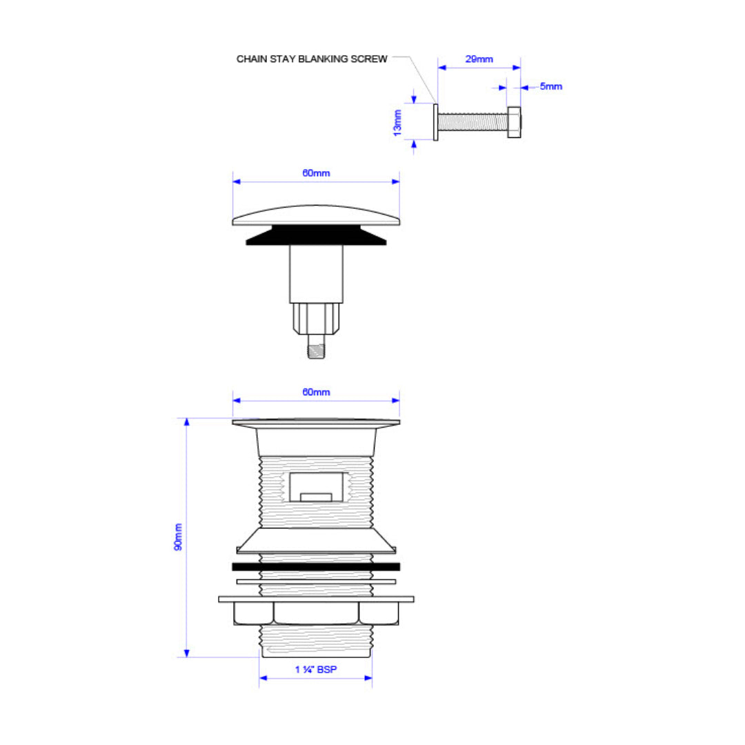 McAlpine Slotted Brass Clicker Basin Plug - Chrome