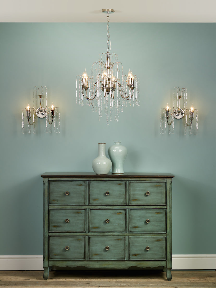 Daniella 6 Light Pendant Polished Nickel Crystal Dual Mount<br>Polished Nickel