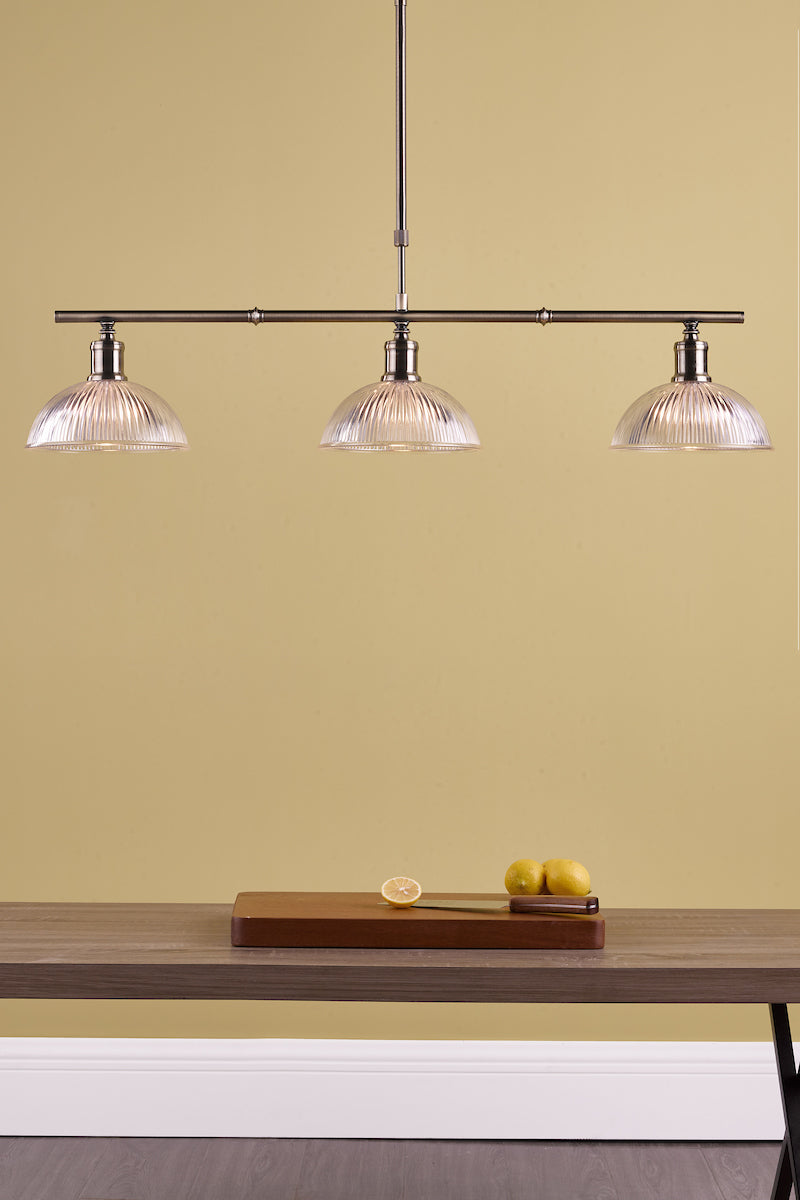 Dara 3 Light Bar Pendant Antique Brass & Glass<br>Antique Brass