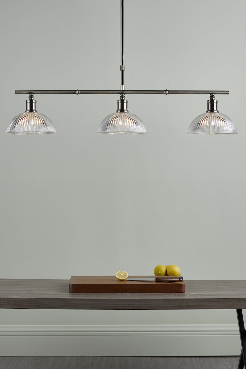 Dara 3 Light Bar Pendant Antique Brass & Glass<br>Antique Brass