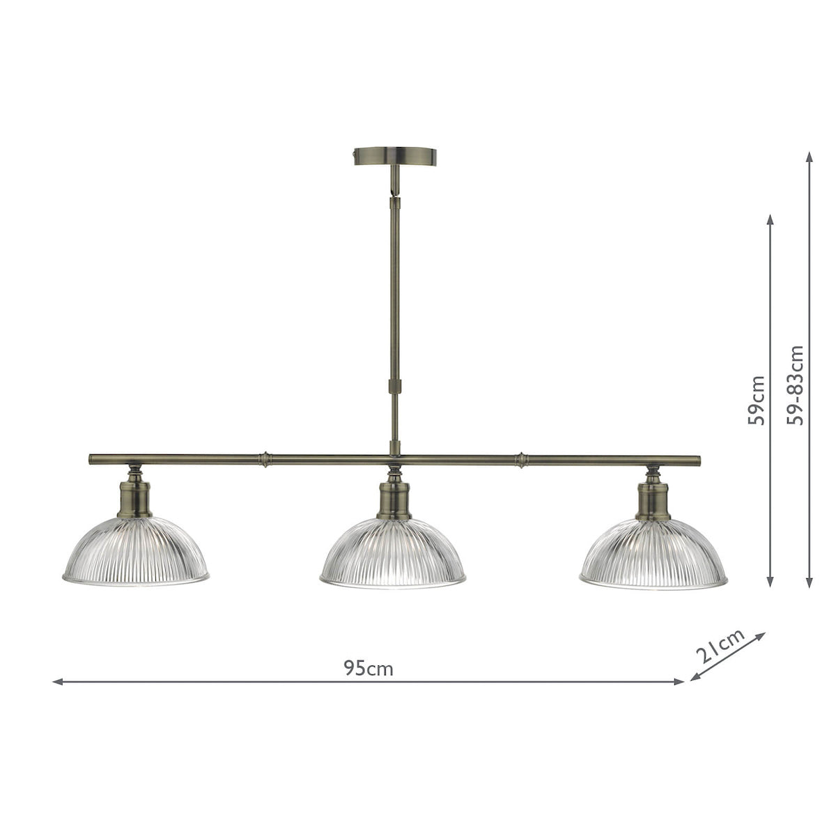 Dara 3 Light Bar Pendant Antique Brass & Glass<br>Antique Brass