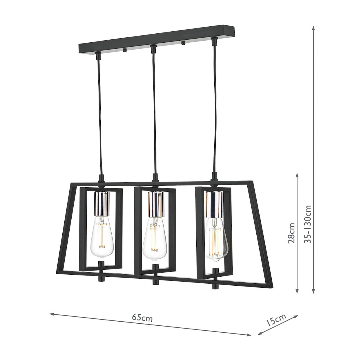 Dax 3 Light Bar Pendant Black & Polished Chrome<br>Matt Black