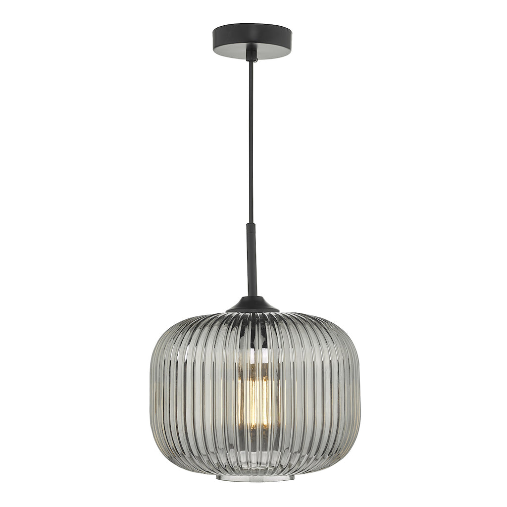 Demarius 1 Light Pendant Black and Smoked Glass<br>Smoked Glass